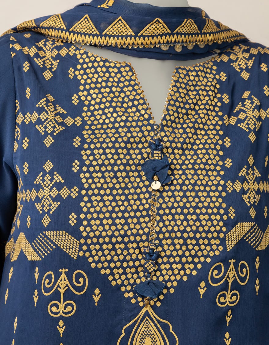 BLUE MAPLE SILK DYED STITCHED 3PC