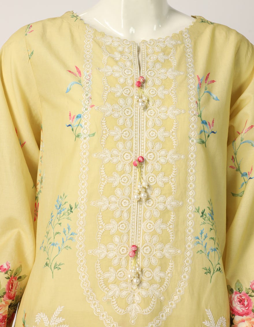 YELLOW LAWN SILK SCHIFFLI STITCHED 3PC