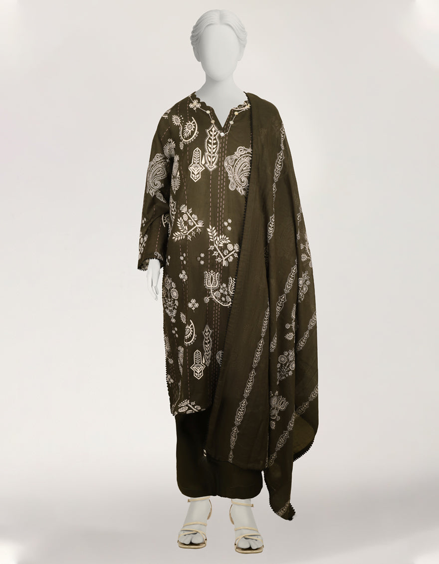 CHARCOAL LAWN PRINTED STITCHED 3PC