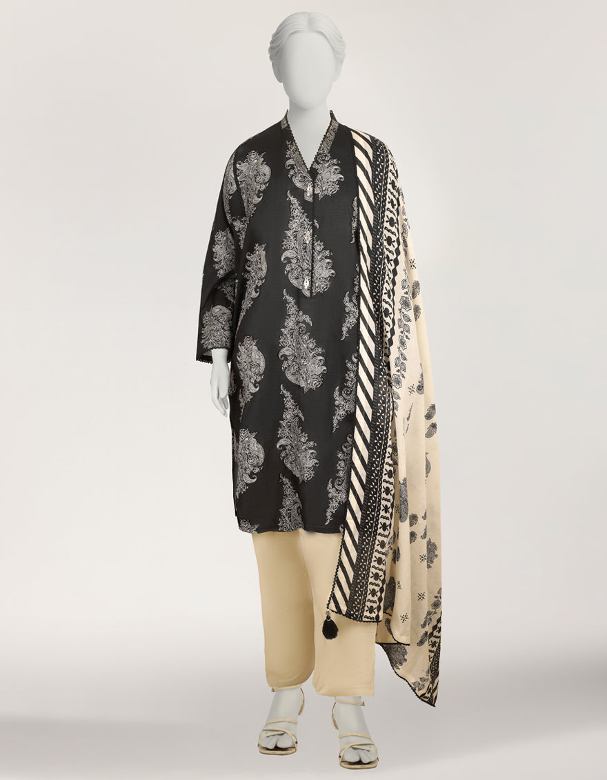 BLACK LAWN PRINTED STITCHED 3PC