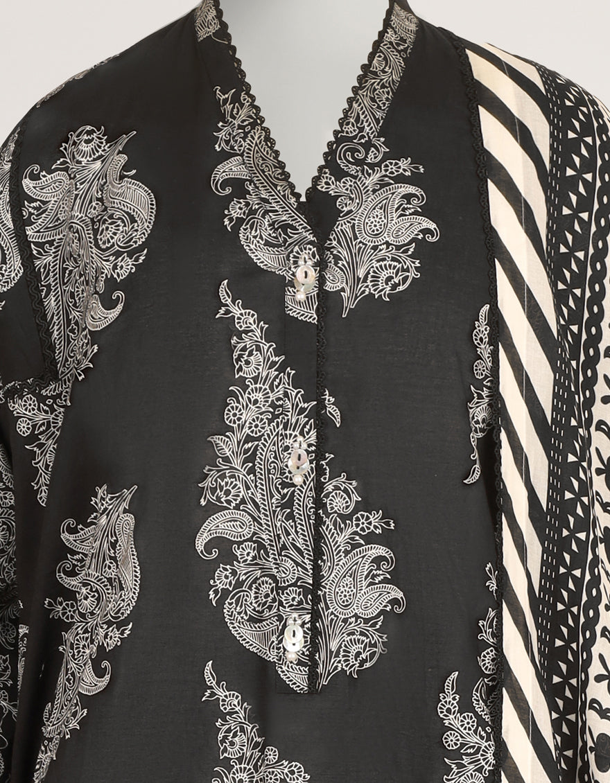 BLACK LAWN PRINTED STITCHED 3PC