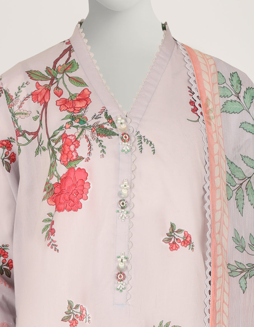 LILAC LAWN PRINTED STITCHED 3PC