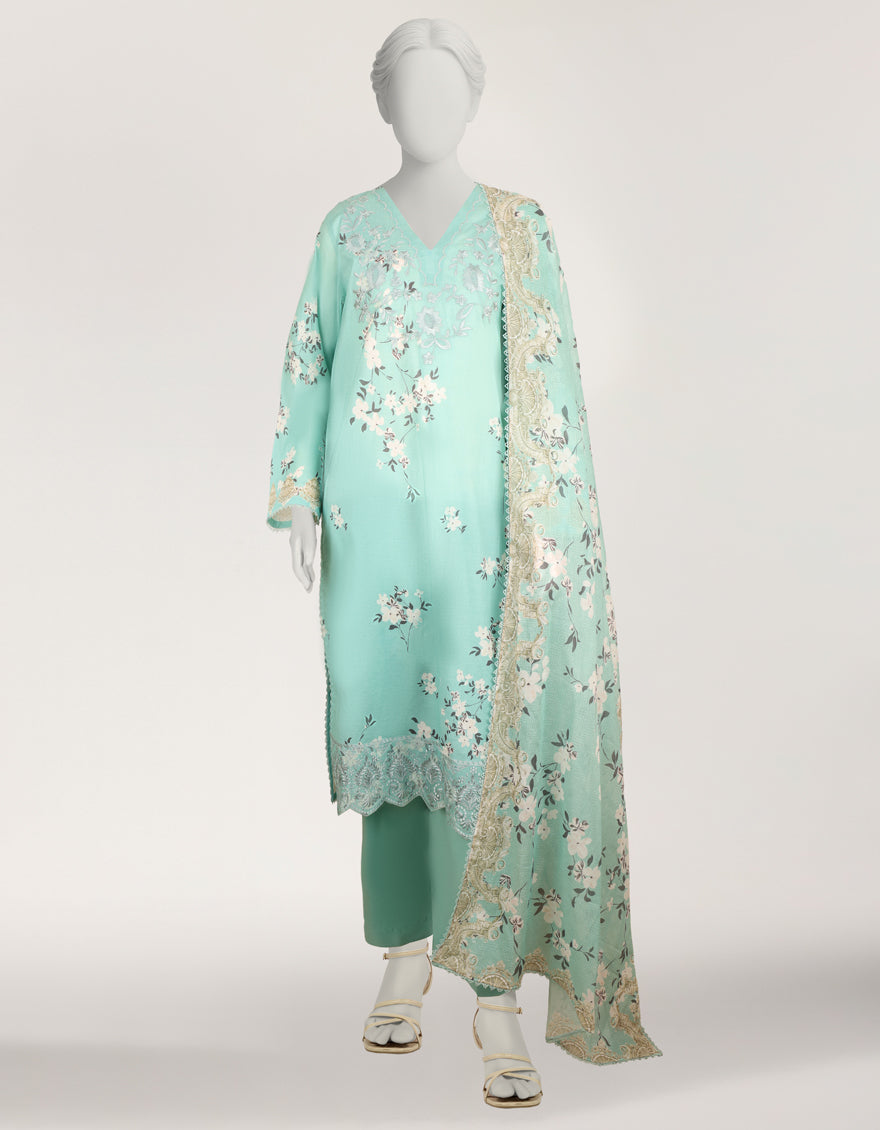SEA GREEN EMBROIDERED STITCHED 3PC