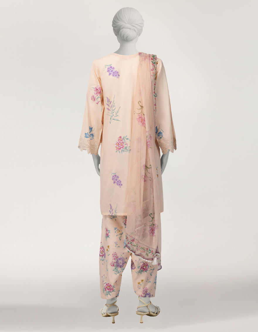 PEACH LAWN EMBROIDERED STITCHED 3PC