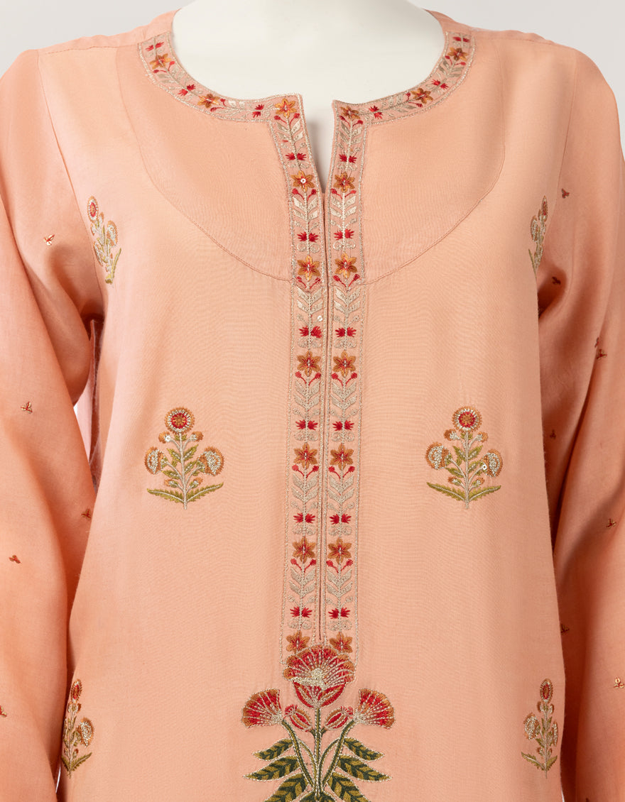 PEACH MAPLE SILK EMBROIDERED STITCHED 3PC