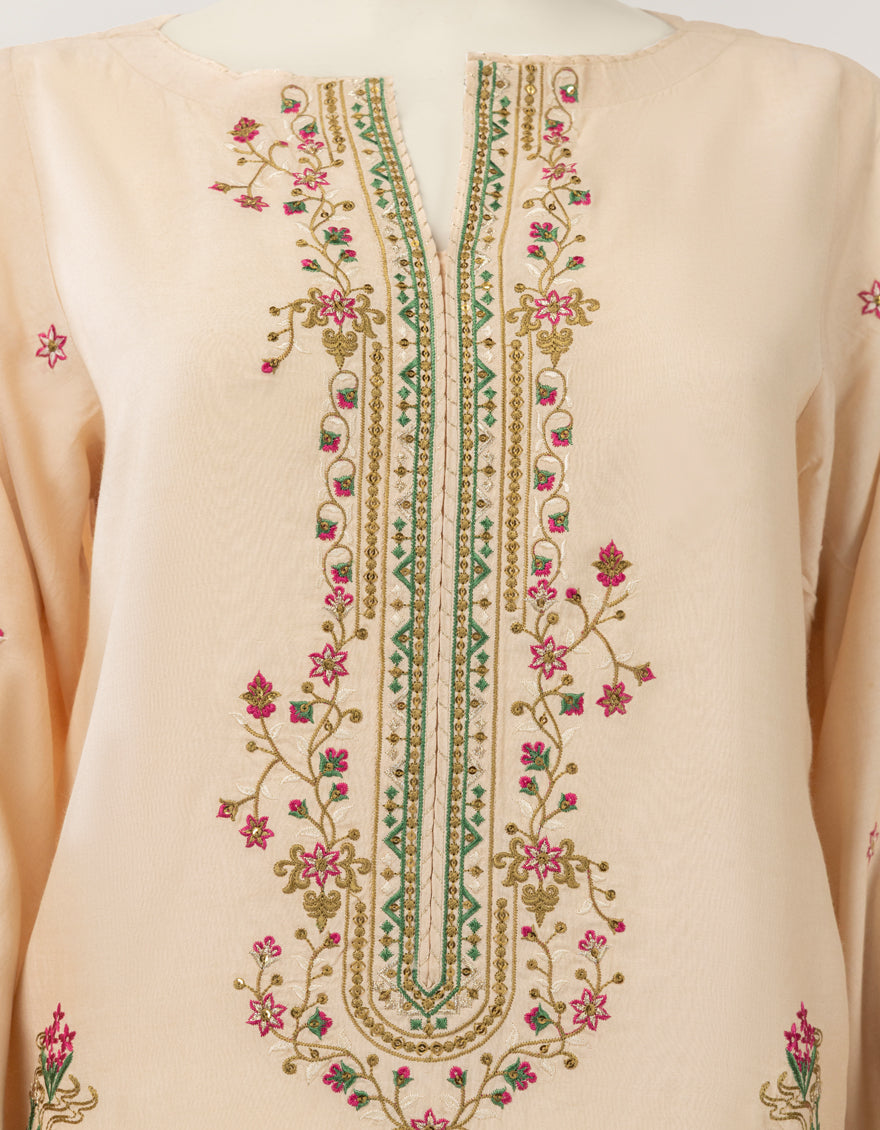 CREAM MAPLE SILK EMBROIDERED STITCHED 3PC