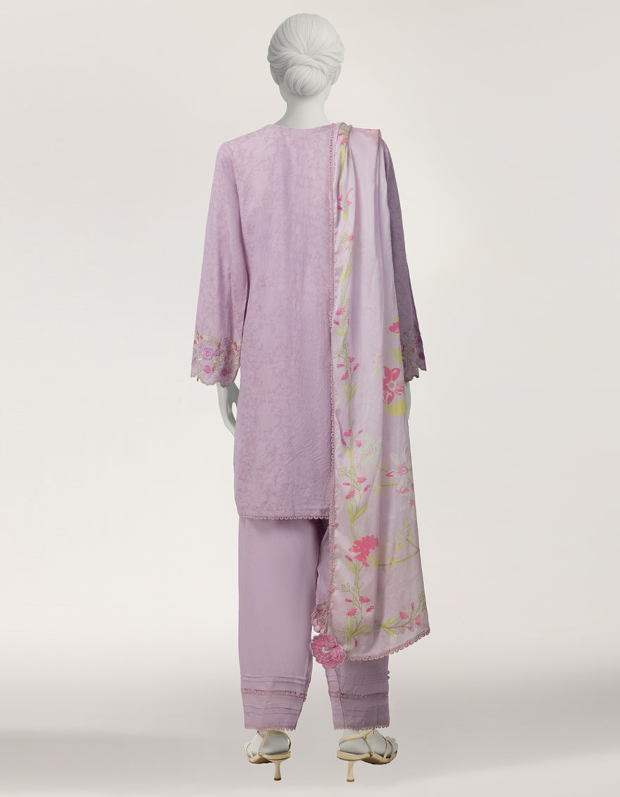 PURPLE JACQUARD EMBROIDERED STITCHED 3PC