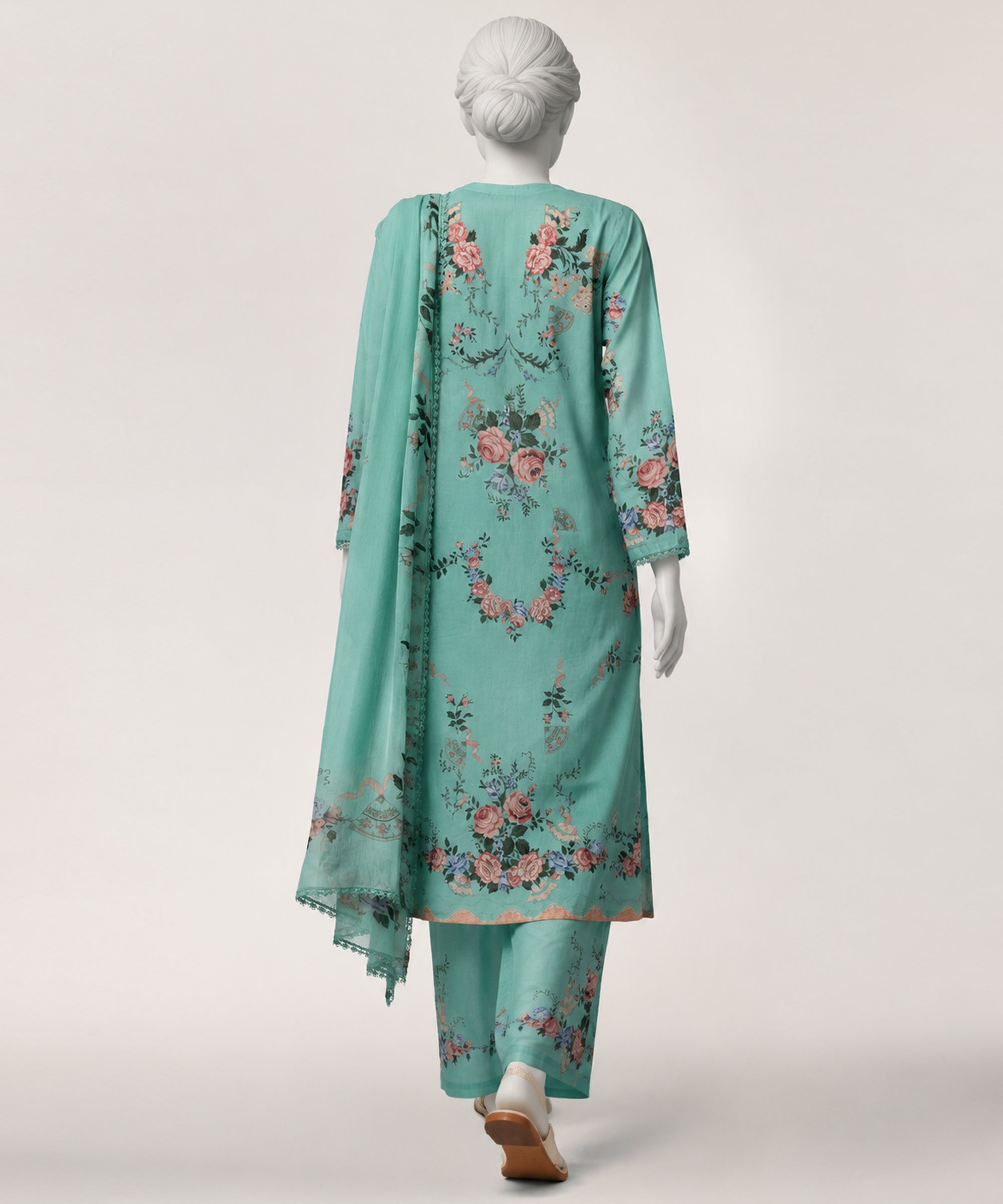 Aqua Green Lawn Digital Printed Stitched 3Pc