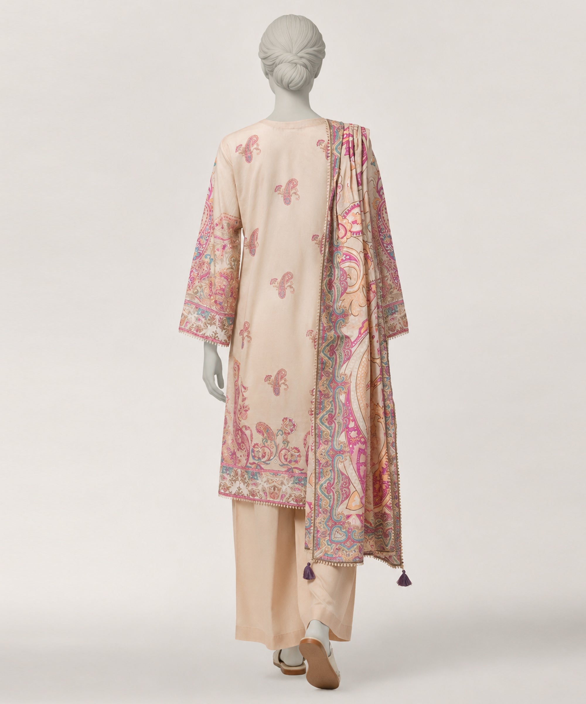 Beige Lawn Printed Stitched 3Pc