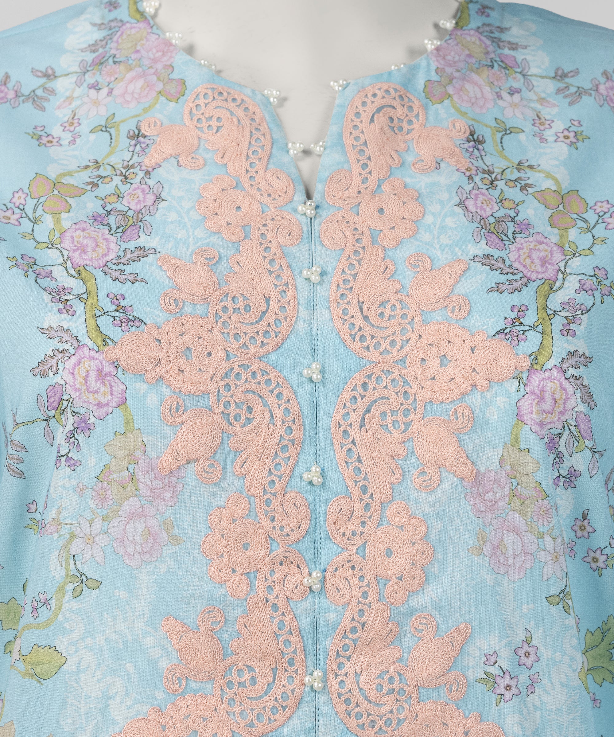 Sky Blue Lawn Embroidered Stitched 3Pc