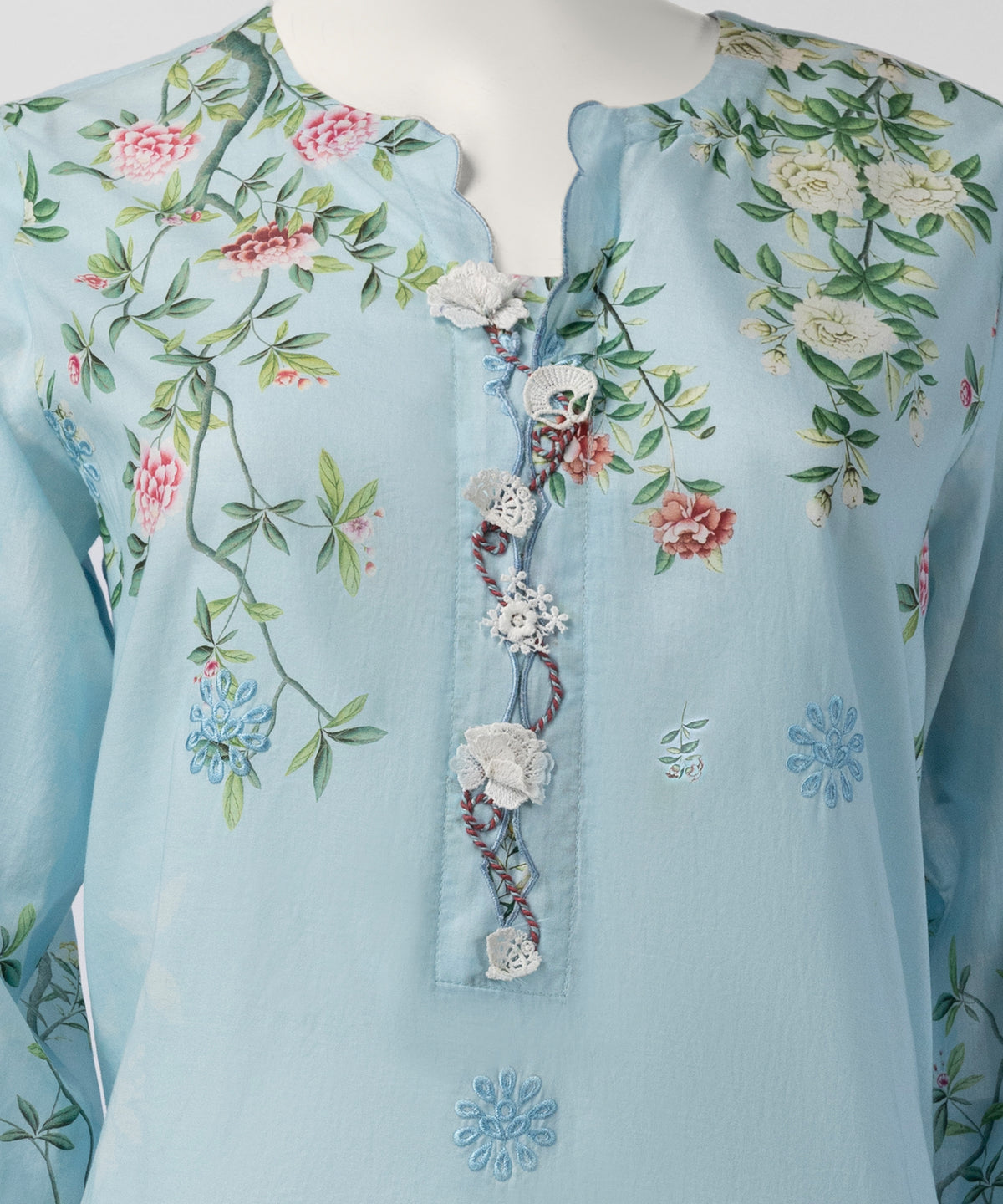 Sky Blue Embroidered Lawn Stitched 3Pc