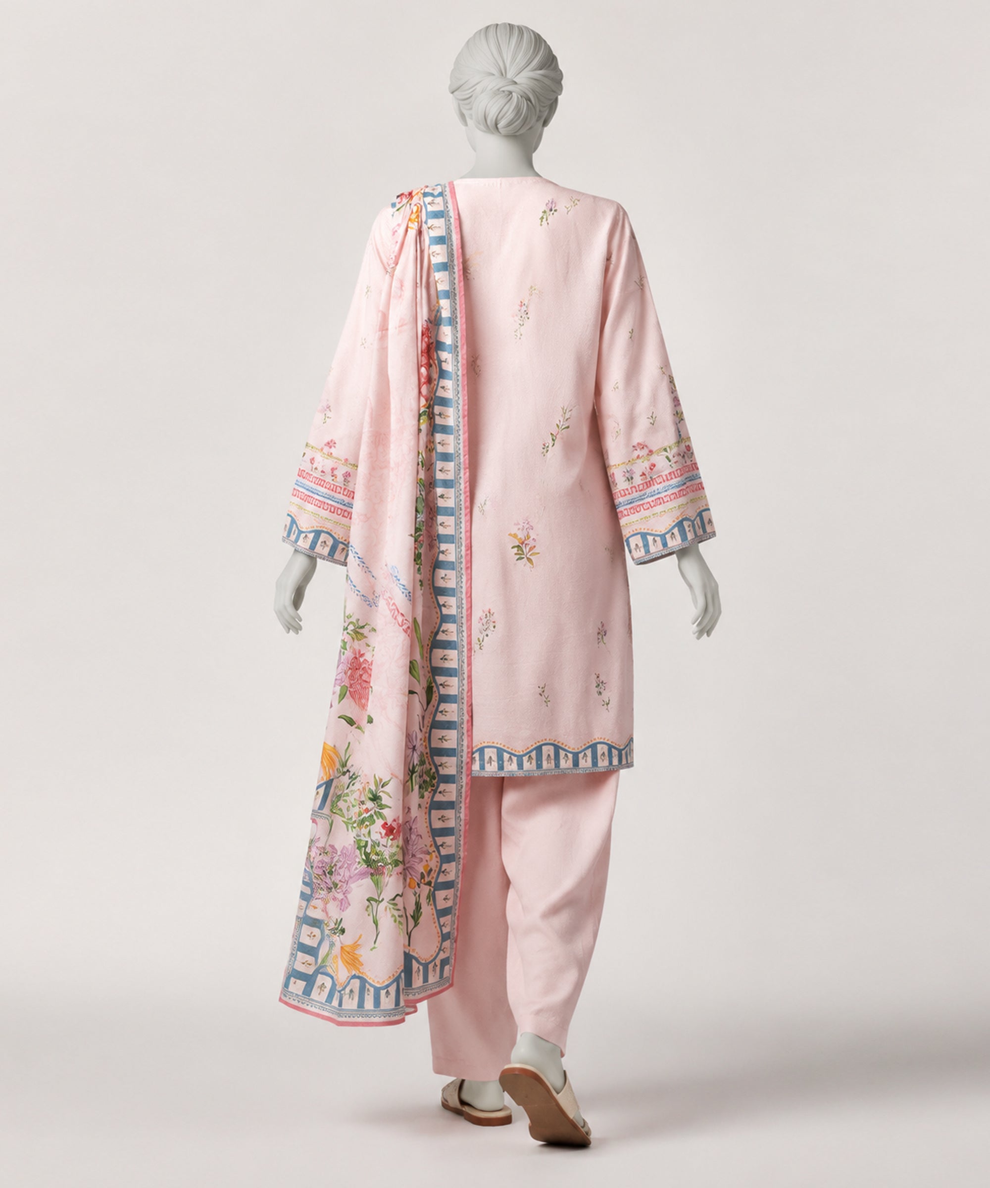 Pink Dobby Embroidered Stitched 3Pc