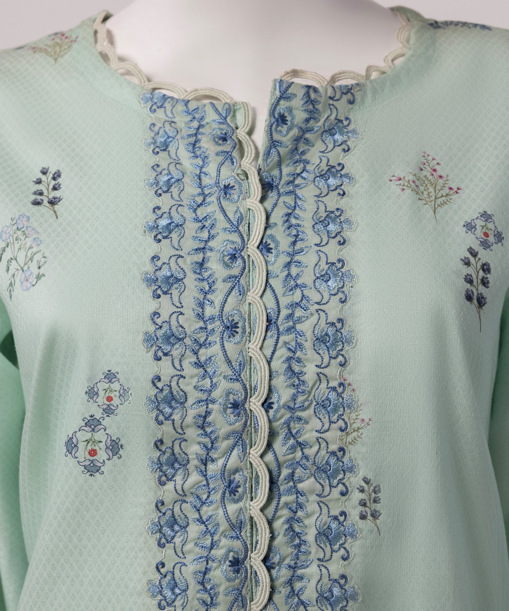 Sea Green Dobby Embroidered Stitched 3Pc
