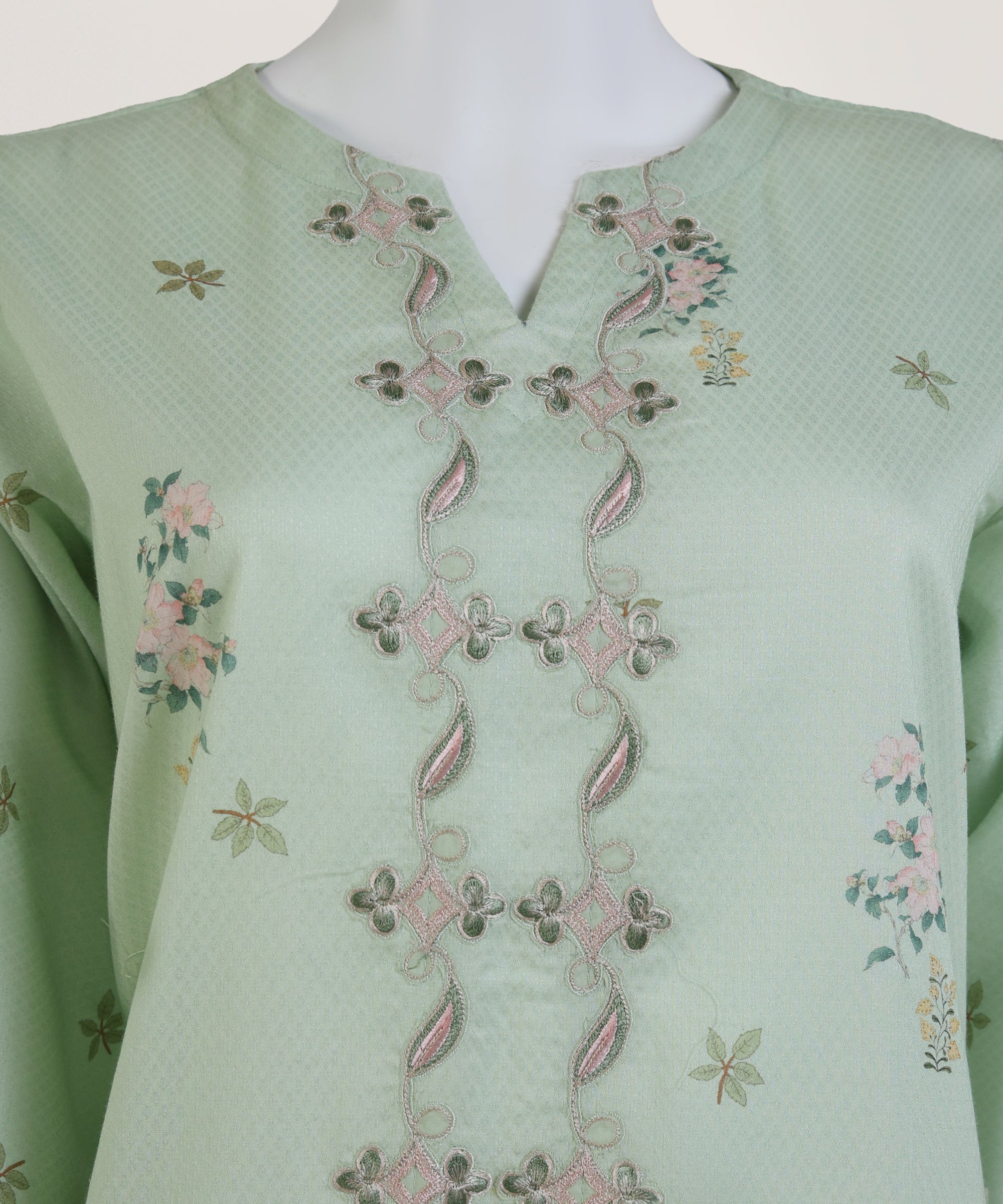 Green Dobby Embroidered Stitched 3Pc
