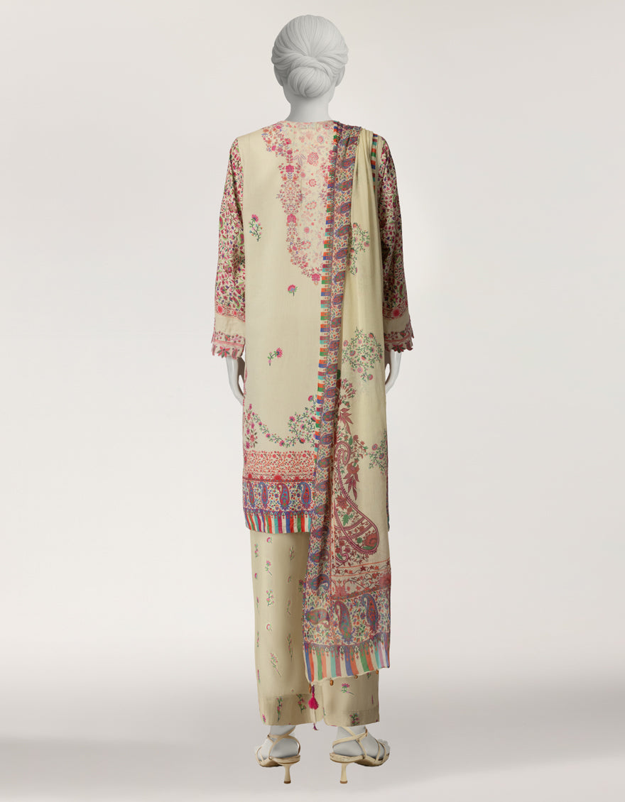 GREEN COTTON VISCOSE EMBROIDERED STITCHED 3PC