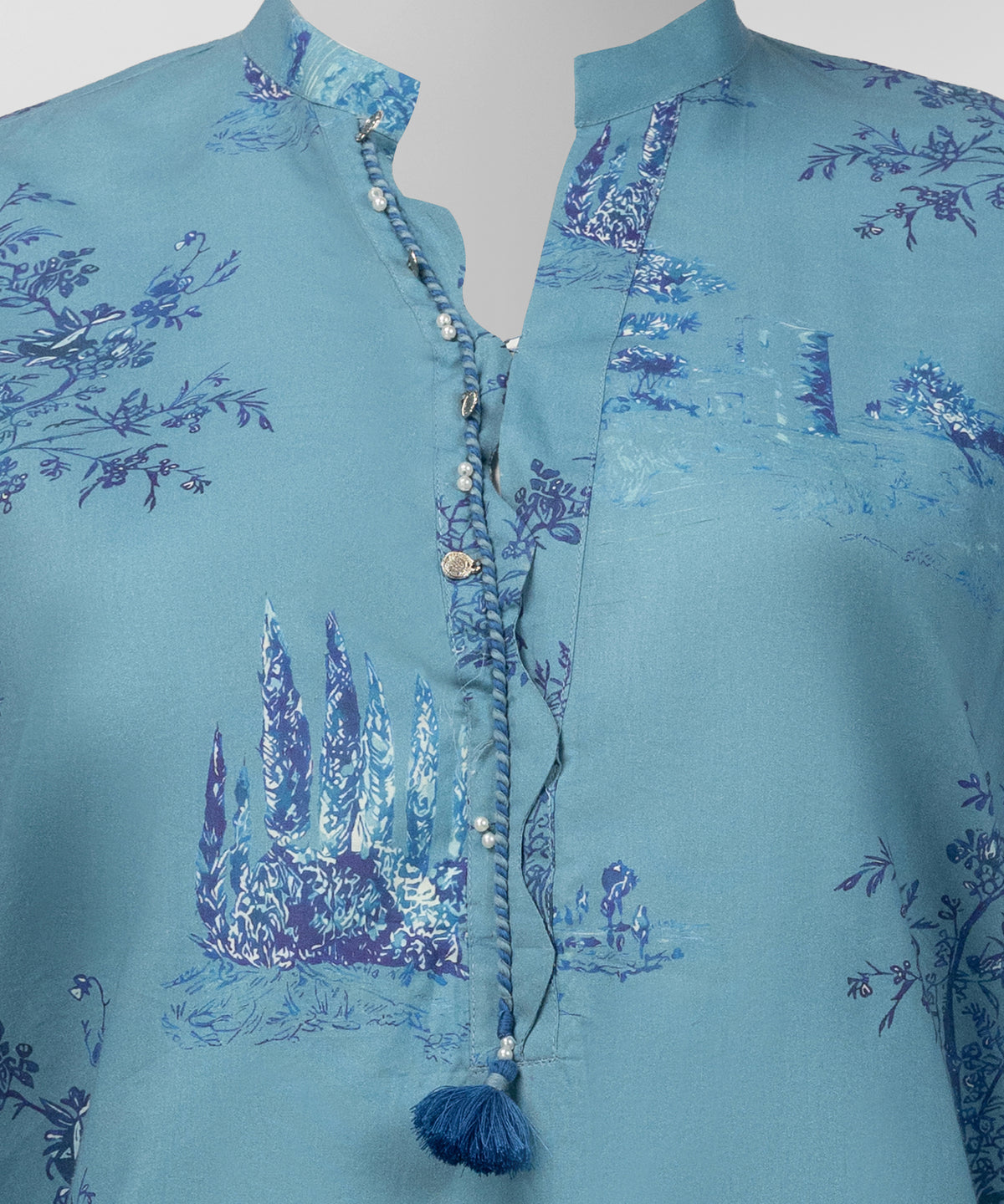 Blue Cotton Viscose Digital Printed Stitched 3Pc