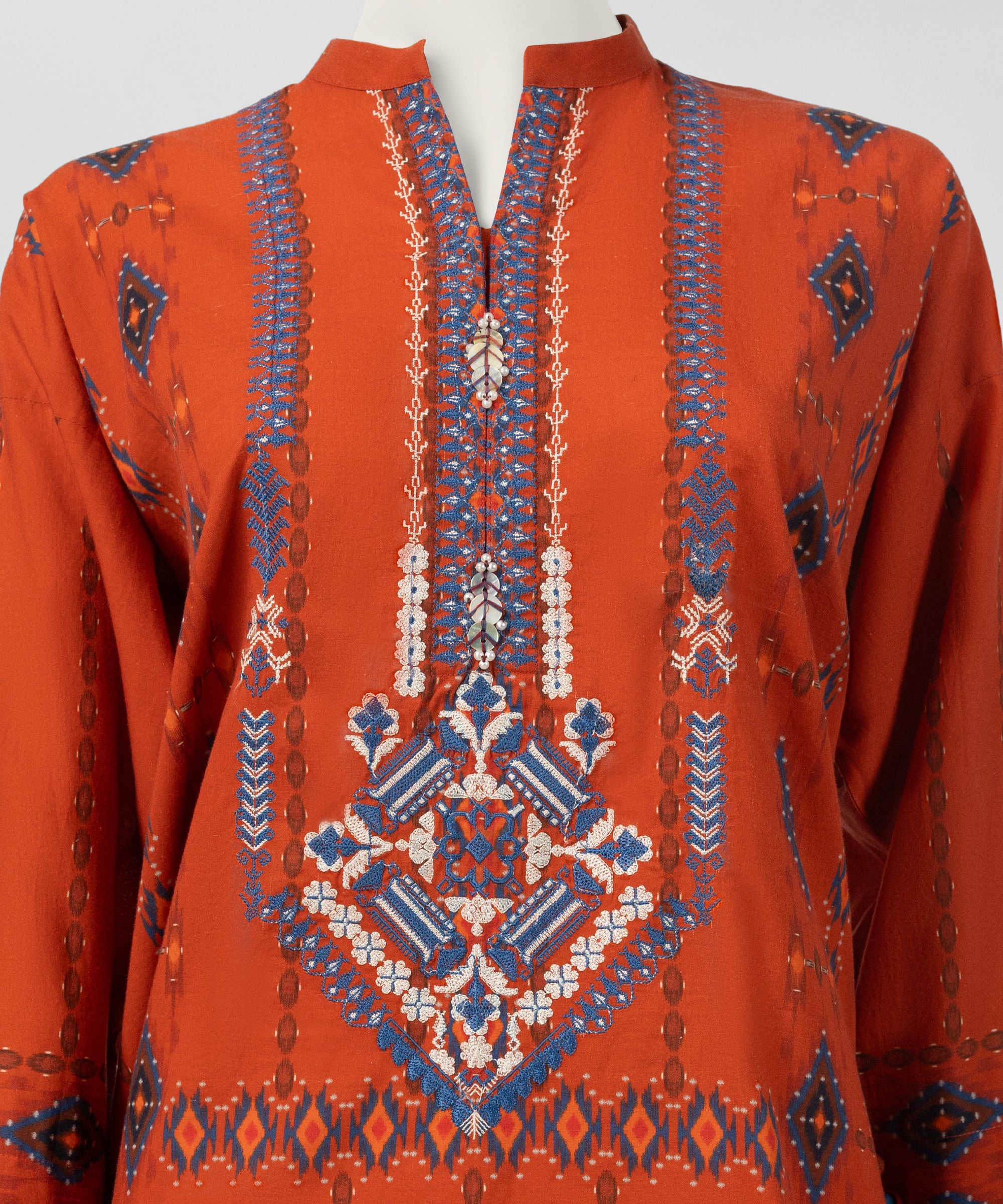 Orange Cambric Embroidered Stitched 3Pc