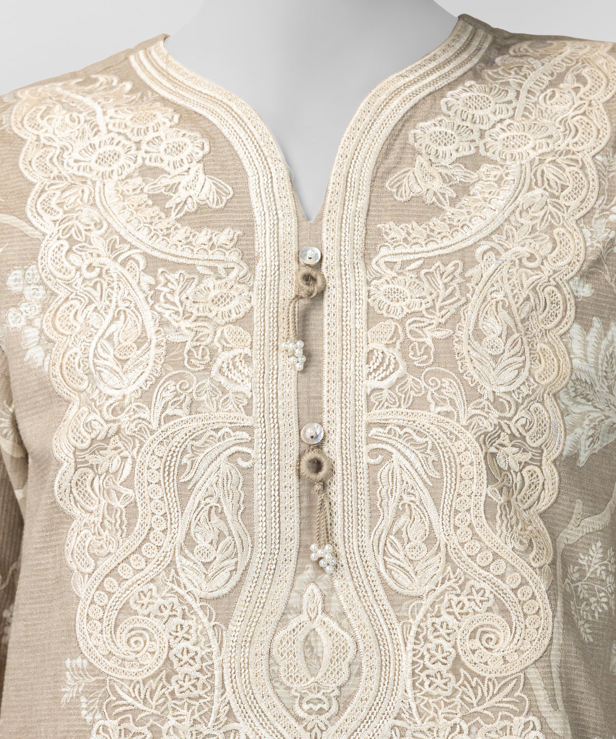 Beige Embroidered Dobby Stitched 3Pc