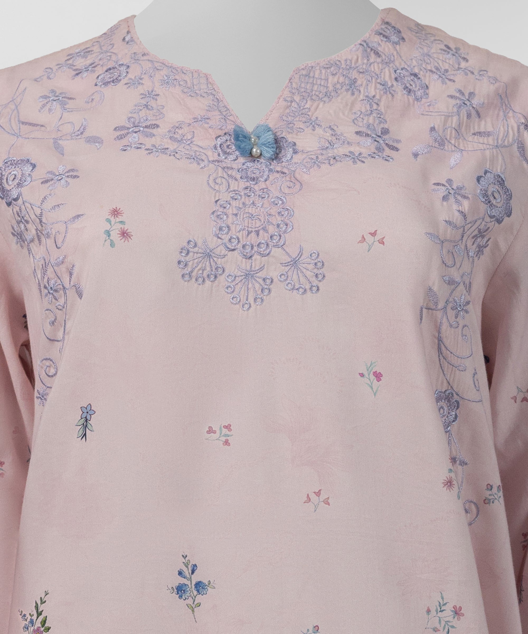 Light Pink Embroidered Cotton Viscose Stitched 3Pc