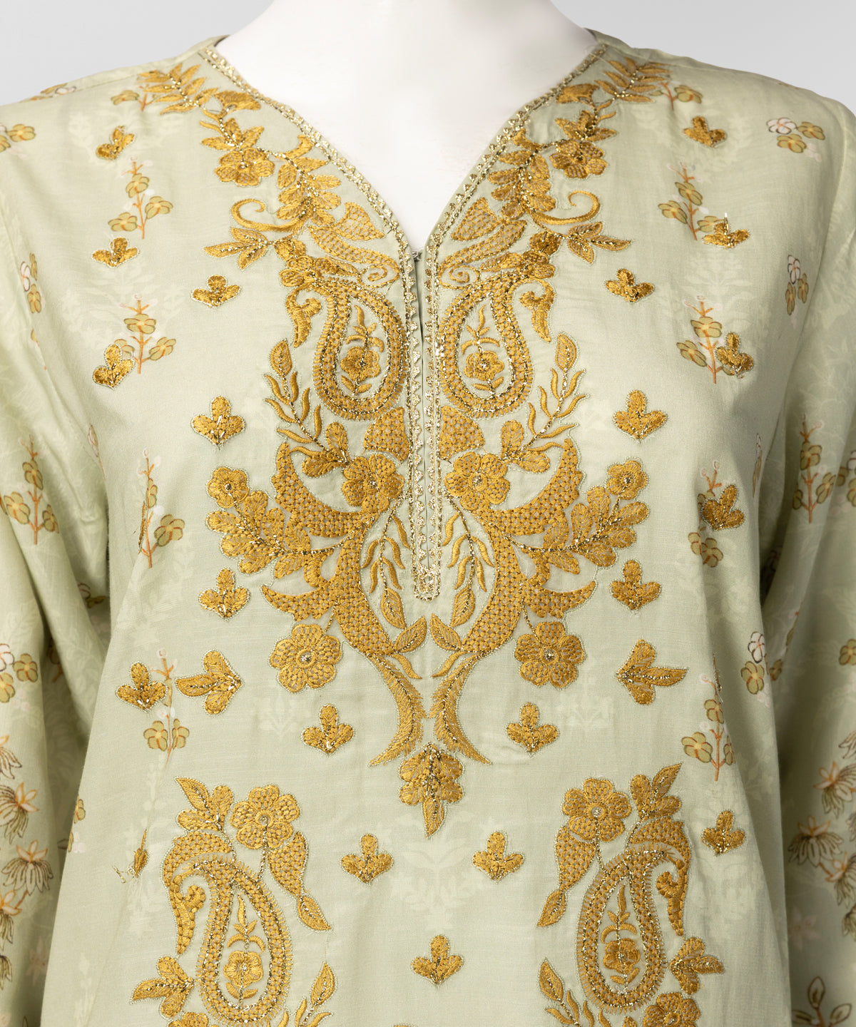 Light Green Embroidered Cotton Viscose Stitched 3Pc