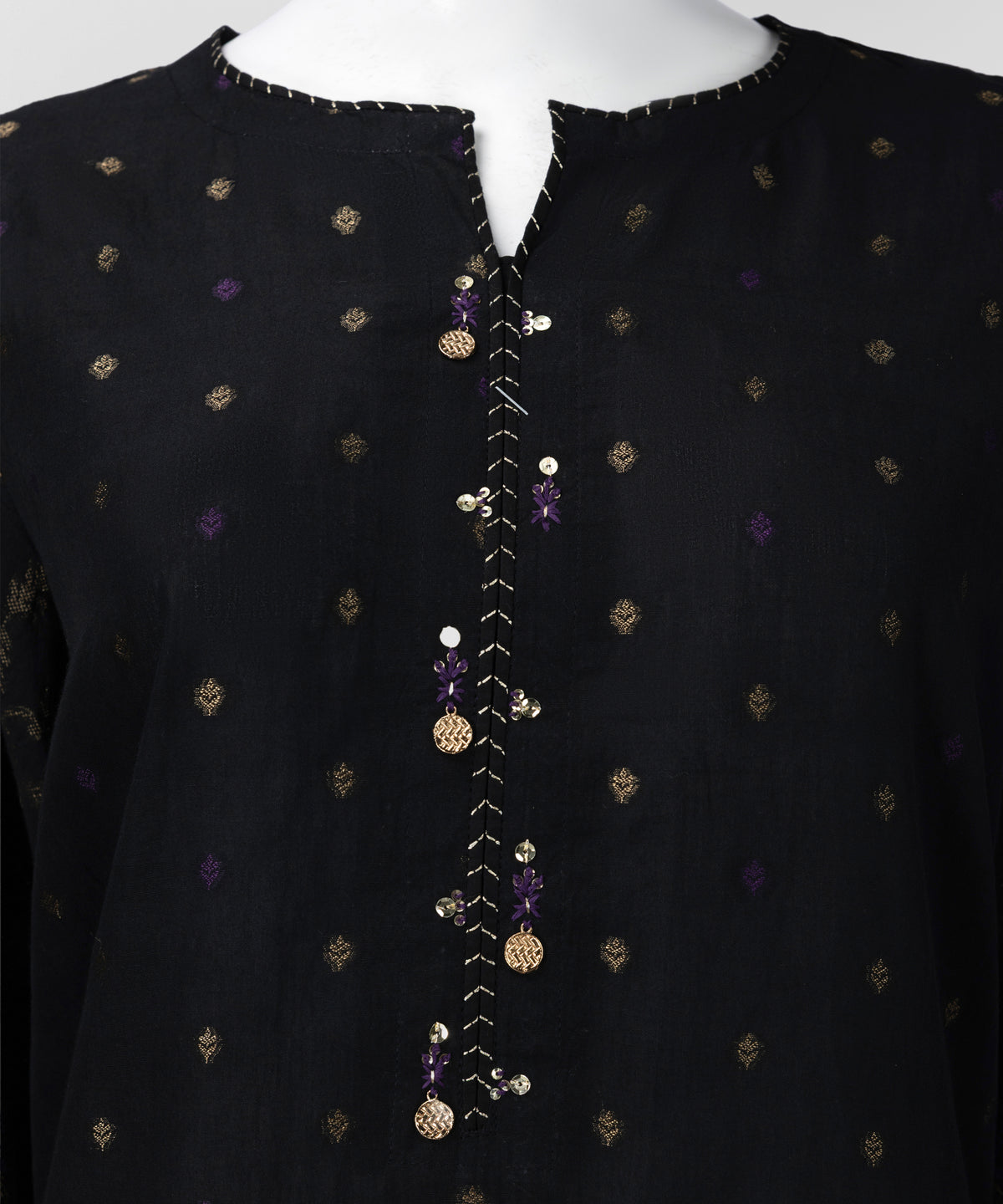Black Yarn Dyed Jacquard Stitched 3Pc