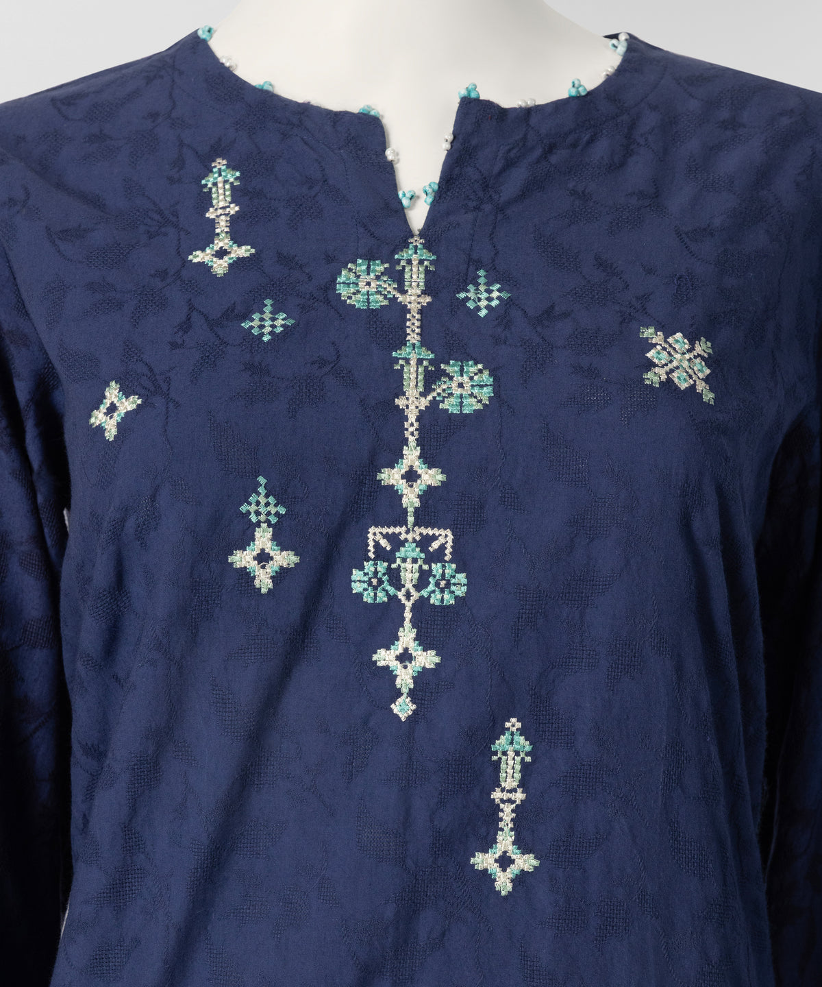 Blue Embroidered Jacquard Stitched 3Pc