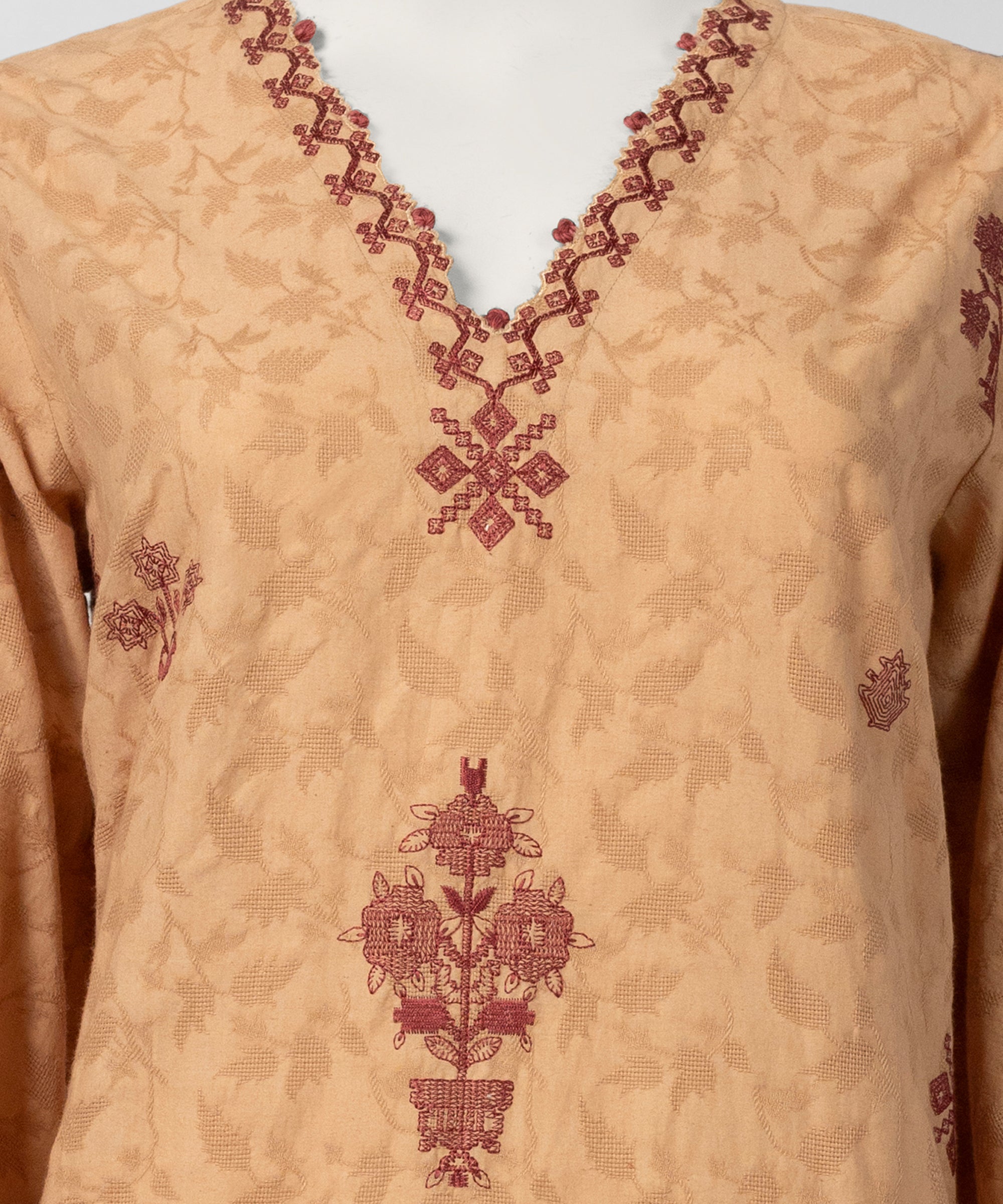 Coffee Embroidered Jacquard Stitched 3Pc