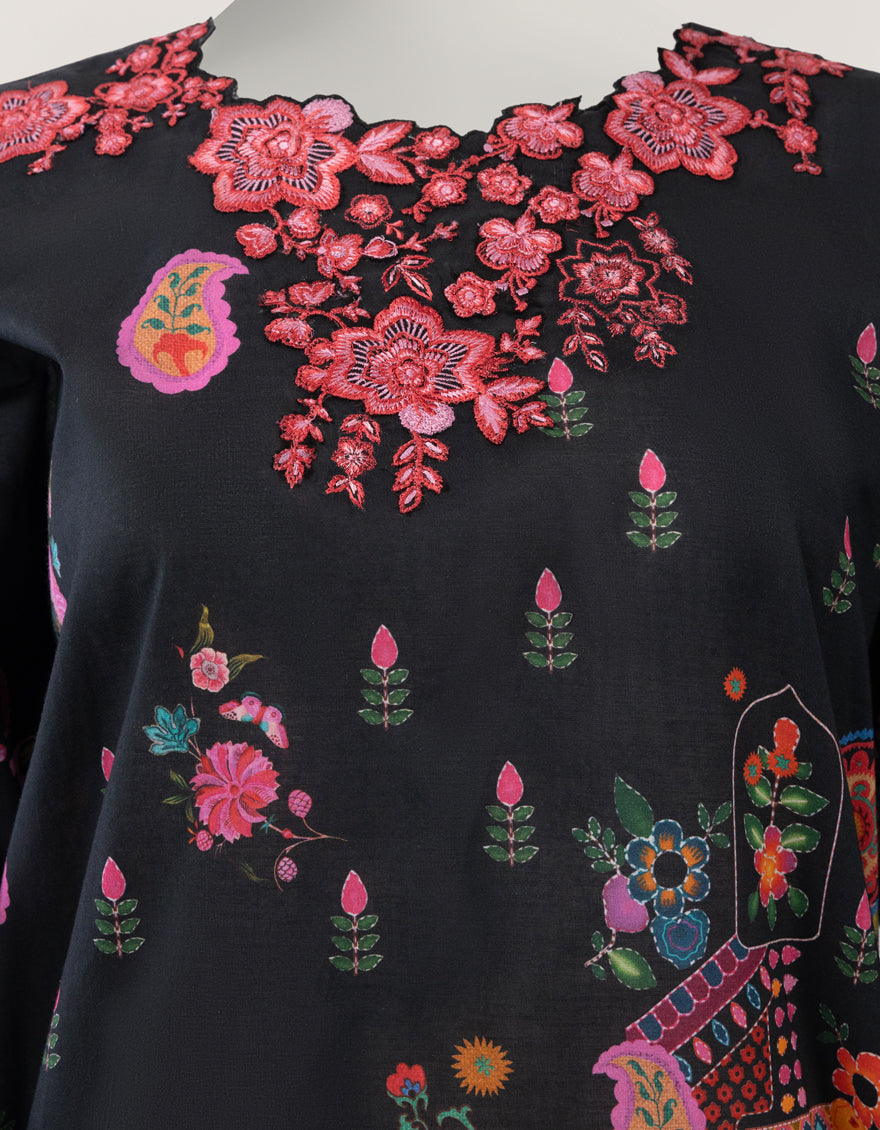 BLACK LAWN EMBROIDERED STITCHED 3PC