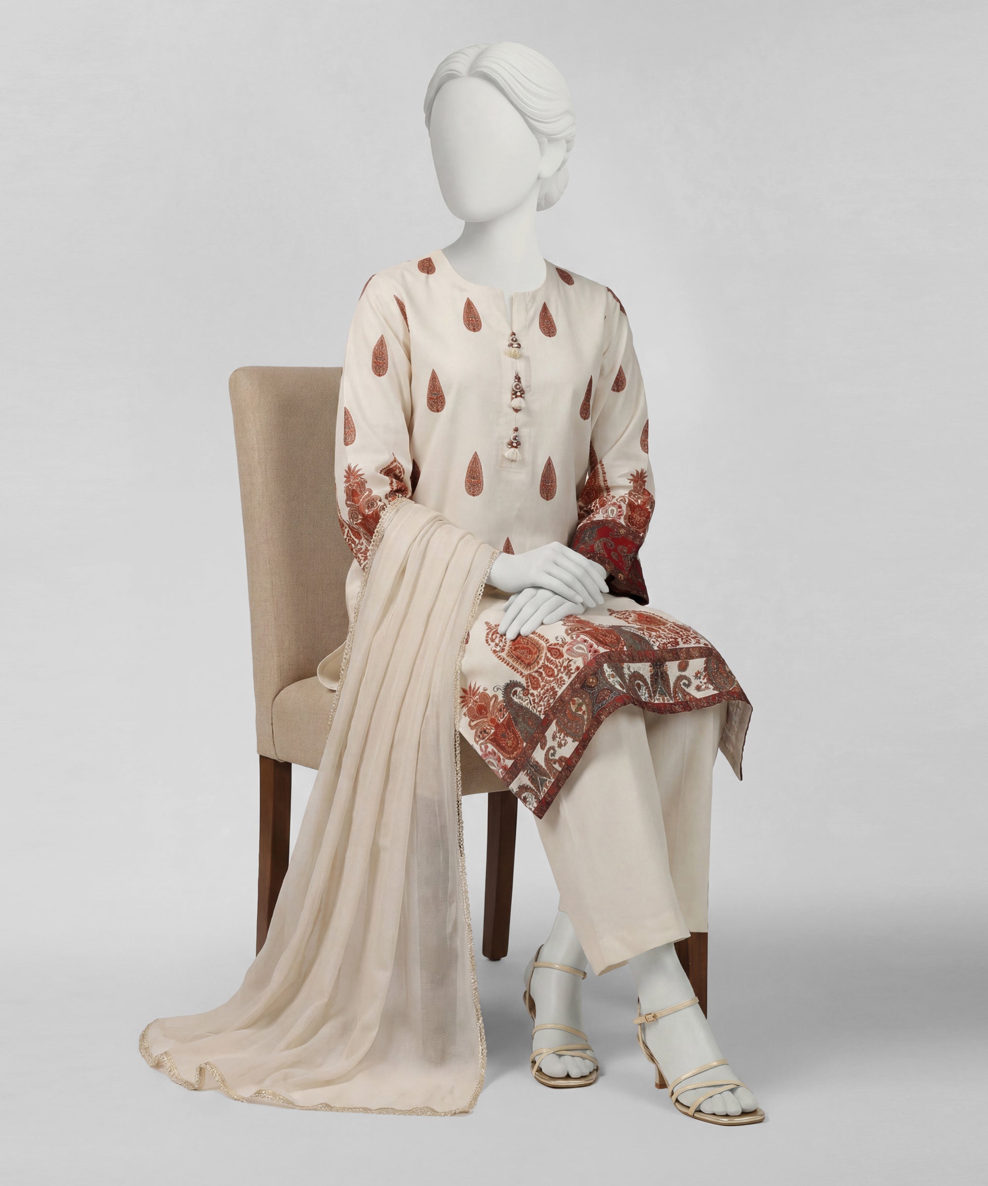 Off White Lawn Digital Printed Stitched 3Pc