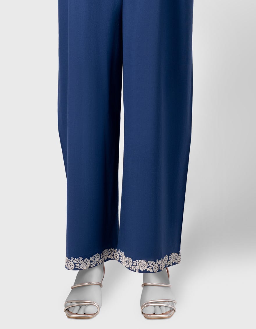 BLUE LAWN EMBROIDERED TROUSERS