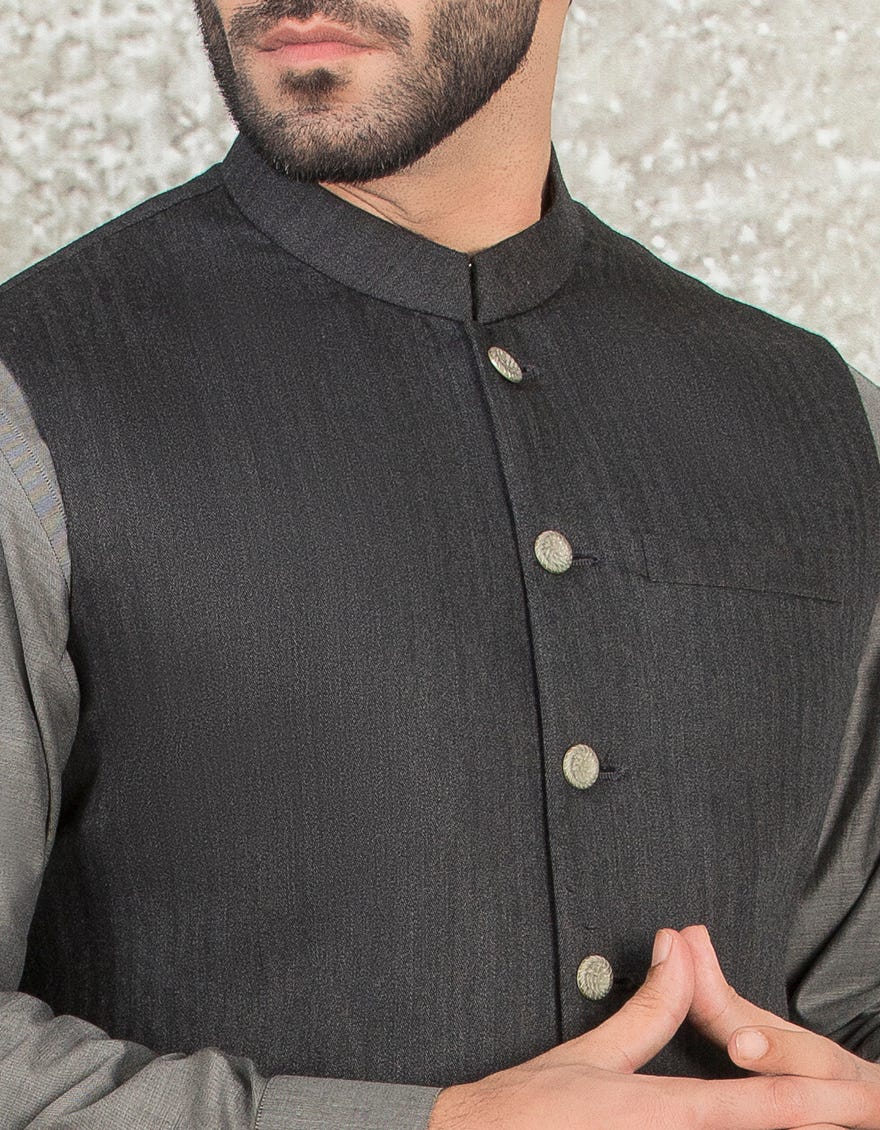 DARK GREY SUITING PLAIN WAISTCOAT