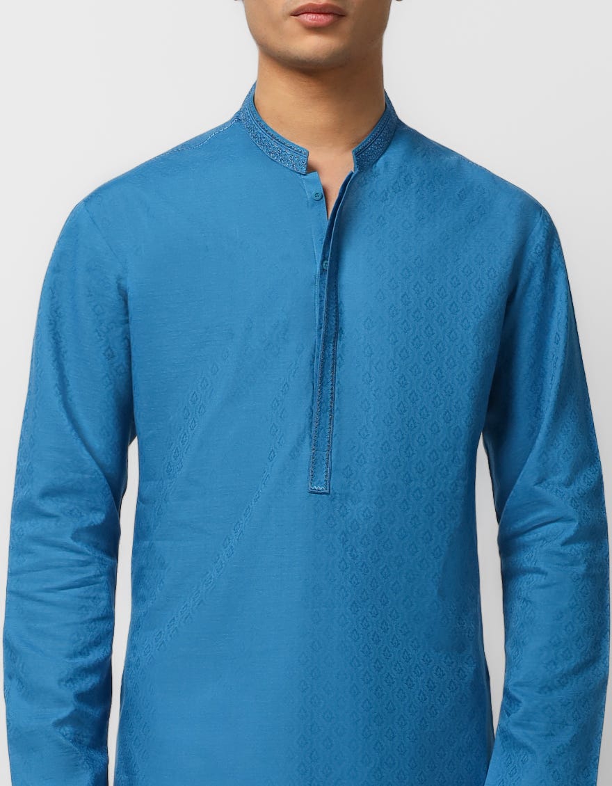 BLUE COTTON SEMI-FORMAL KURTA