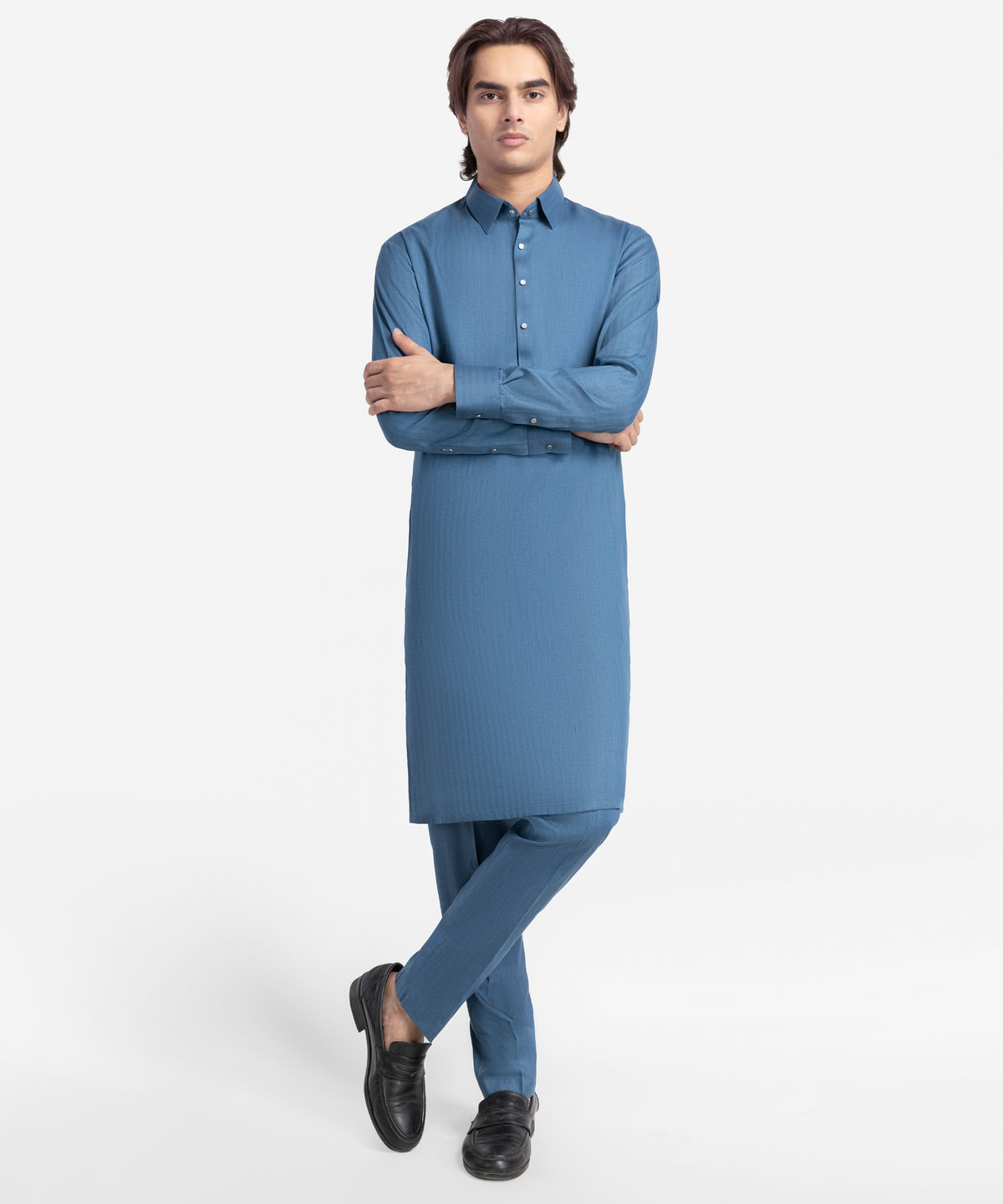 Dusty Blue Plain Kurta Trousers