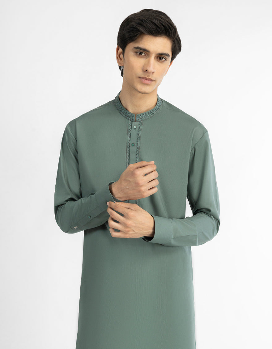 GREEN SEMI-FORMAL KAMEEZ SHALWAR