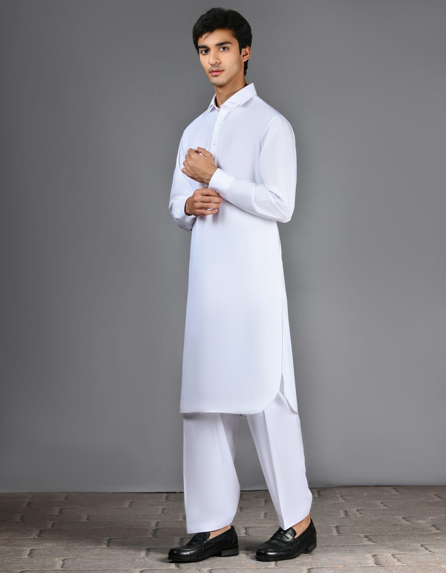 WHITE BLENDED CASUAL KAMEEZ SHALWAR