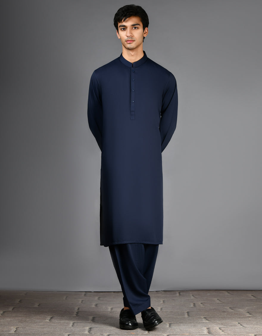 Navy Blue Plain Kameez Shalwar