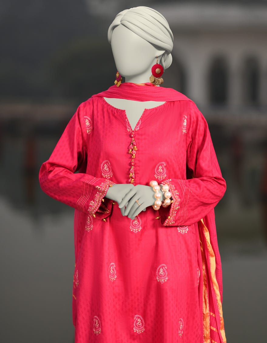 PINK DOBBY EMBROIDERED UNSTITCHED 3PC | JLAWN-S-25-3082