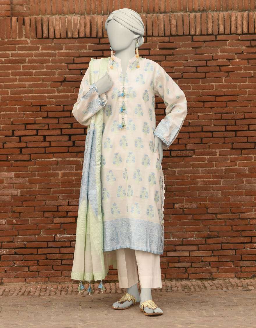 WHITE JACQUARD DYED UNSTITCHED 3PC | JLAWN-S-25-3209