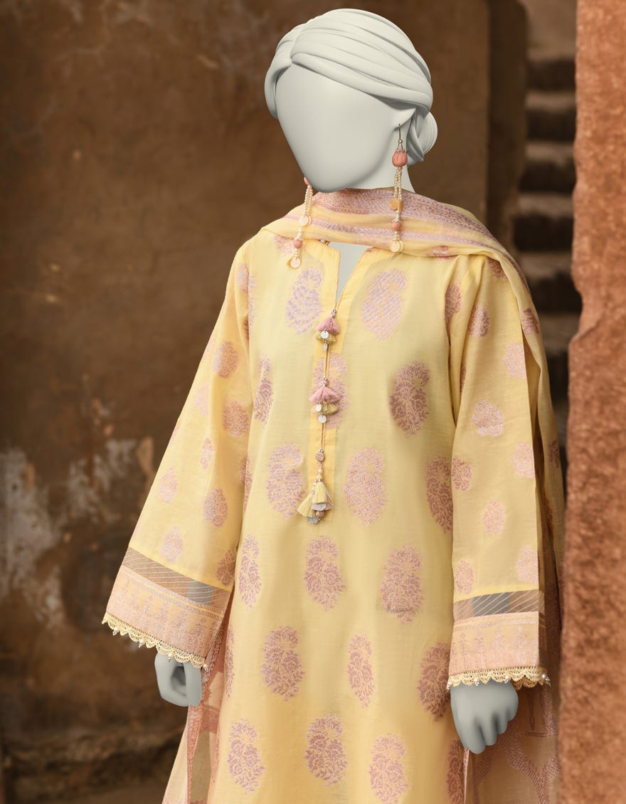 YELLOW JACQUARD DYED UNSTITCHED 3PC | JLAWN-S-25-3211
