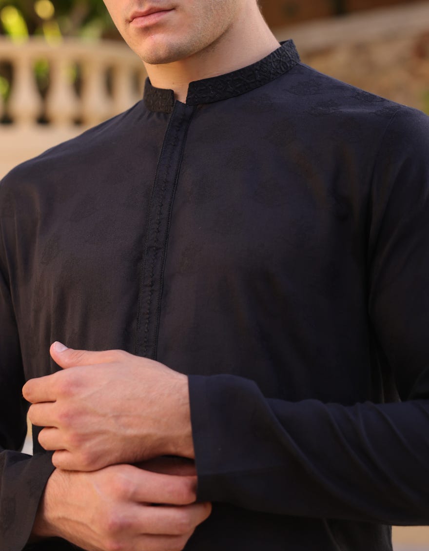 BLACK COTTON KURTA | JJK-S-33062