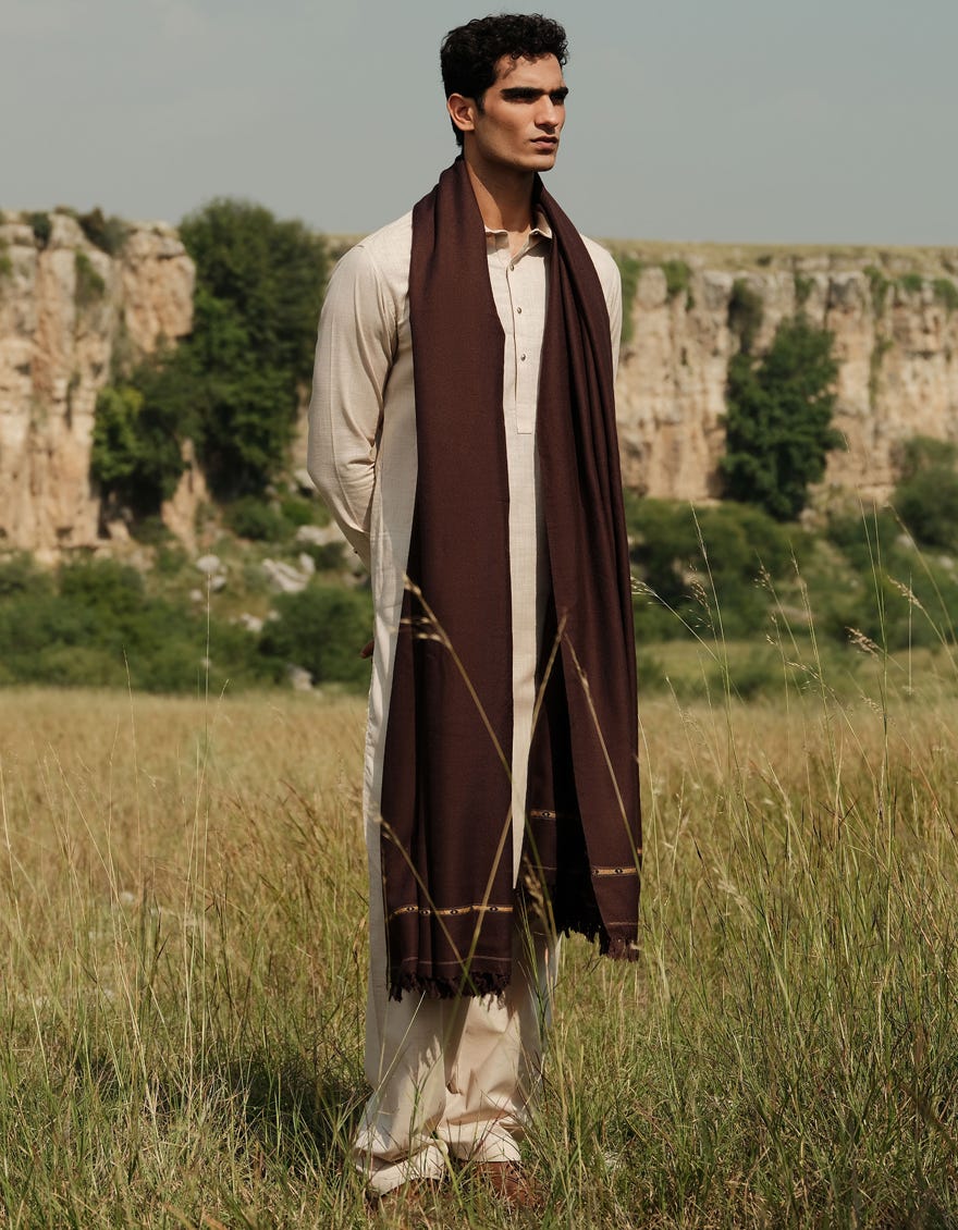 CHOCOLATE BROWN BLENDED MEN SHAWL | JJID-SHAWL-W-9736