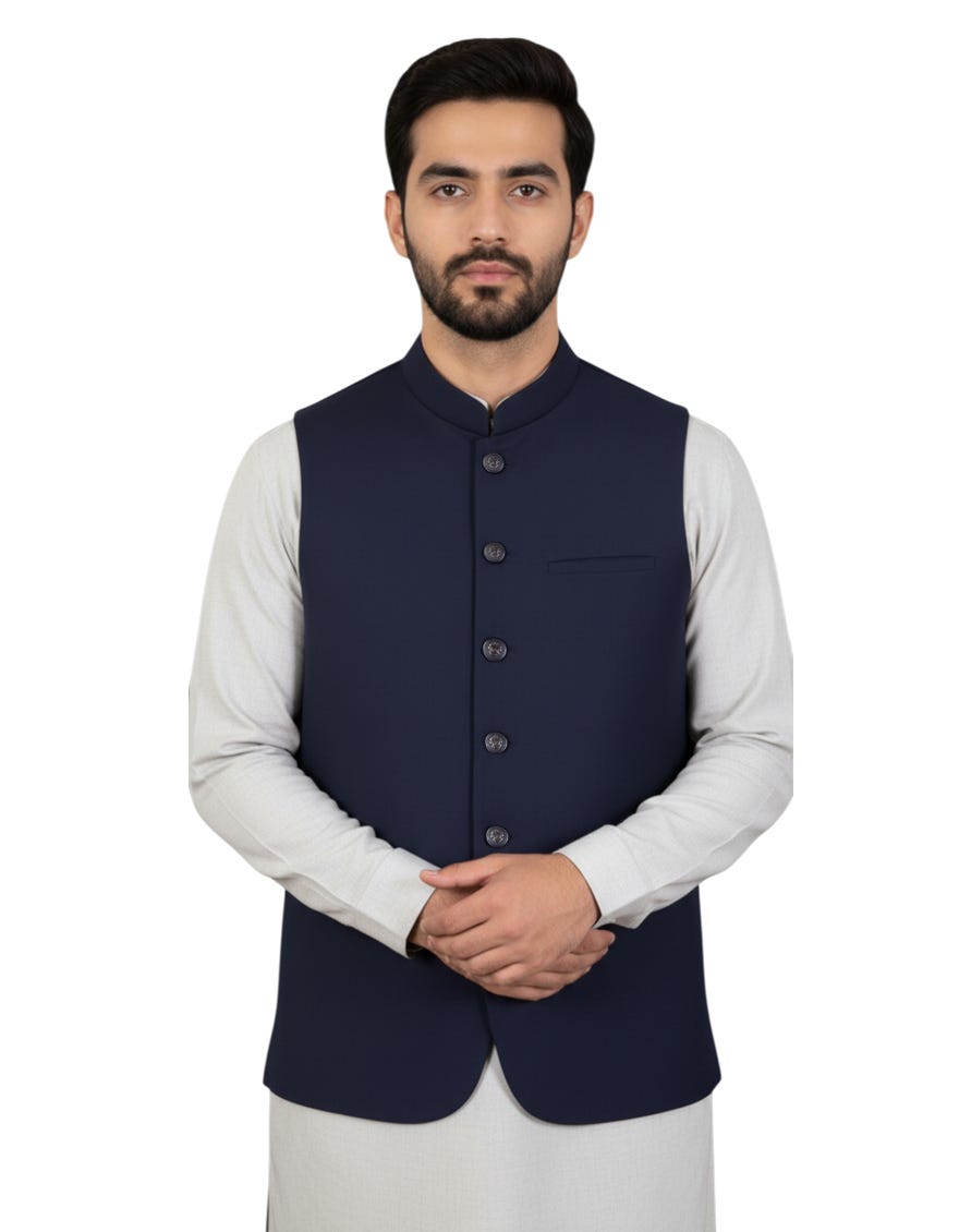 NAVY BLUE PLAIN WAISTCOAT | JJVC-A-33163