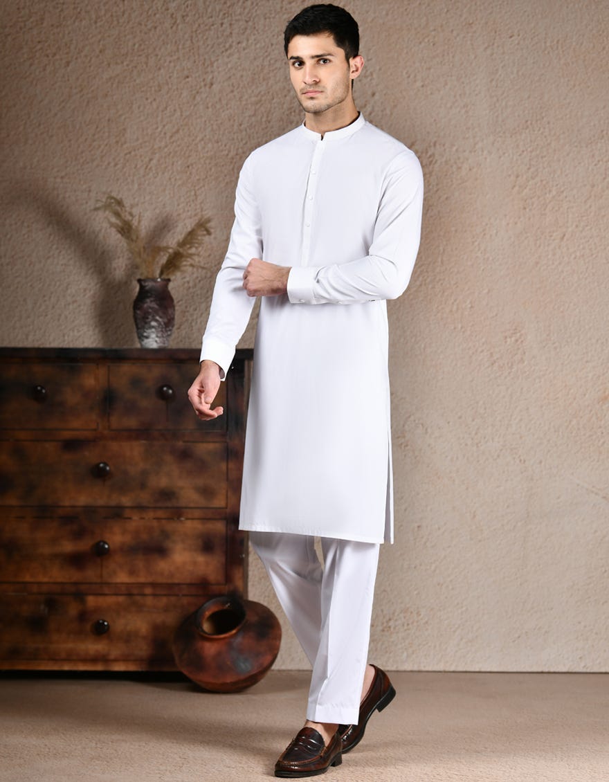 WHITE BLENDED KURTA TROUSER | JJKP-A-33214
