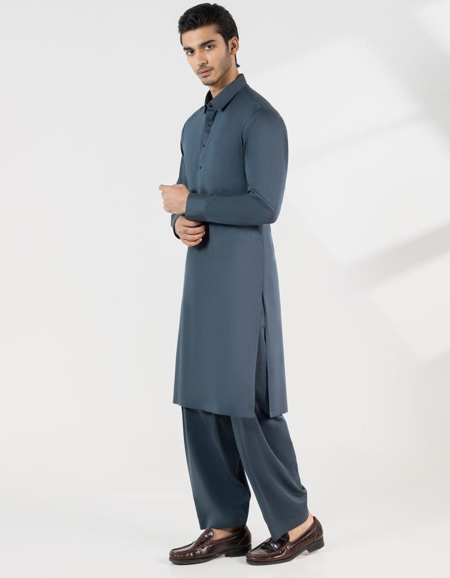 BLUE-GREY COTTON CASUAL KAMEEZ SHALWAR