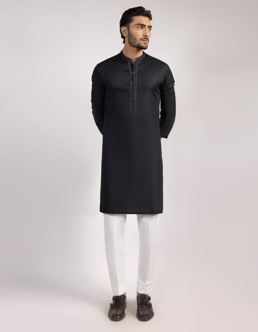 BLACK COTTON SEMI-FORMAL KURTA