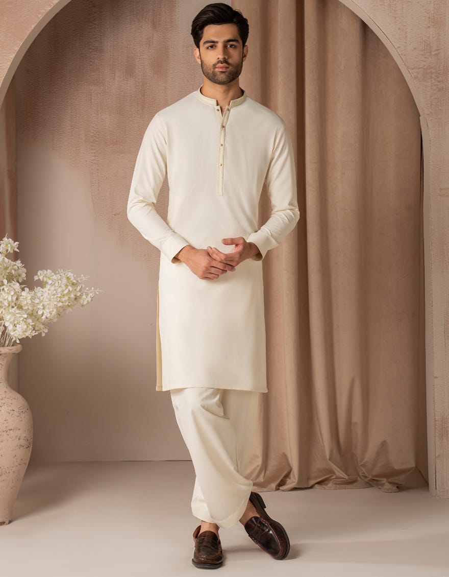 CREAM BLENDED SEMI-FORMAL KAMEEZ SHALWAR