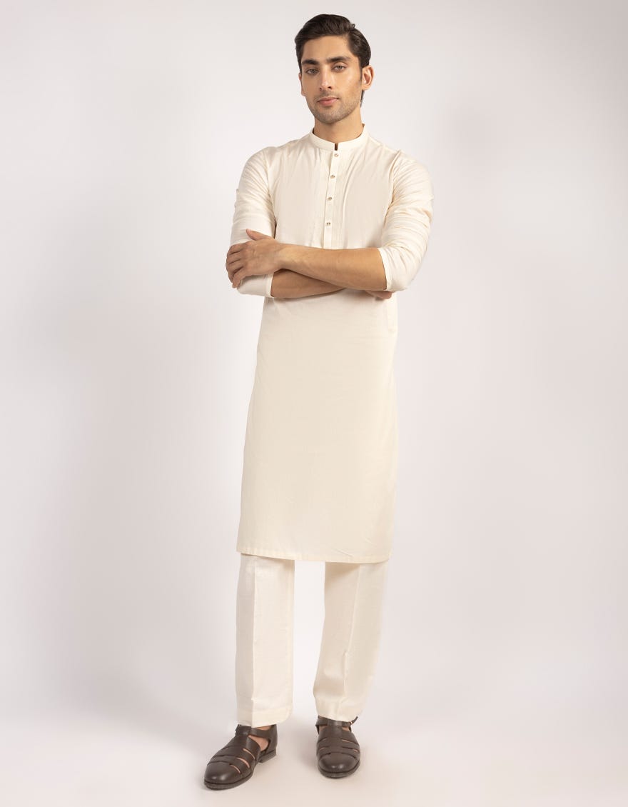 CREAM COTTON SEMI-FORMAL KURTA