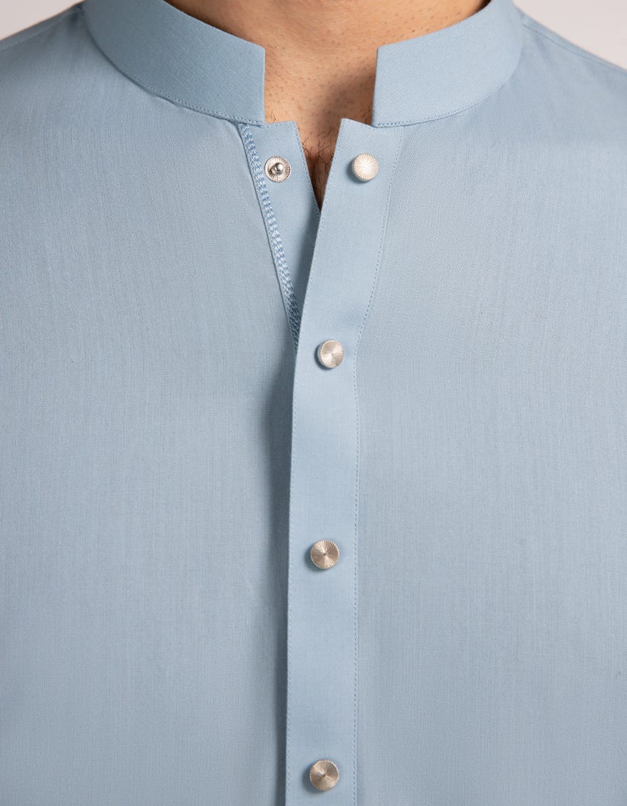 SKY BLUE BLENDED KURTA TROUSERS