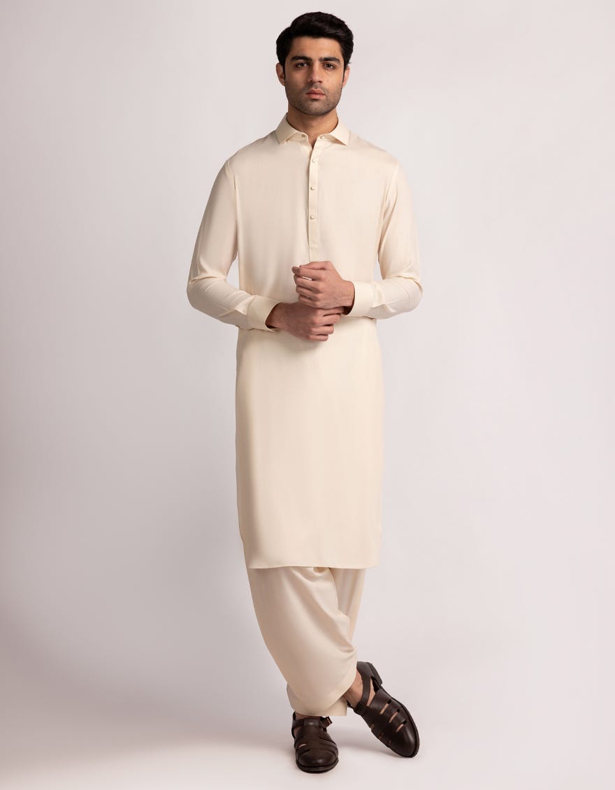 CREAM CASUAL KAMEEZ SHALWAR