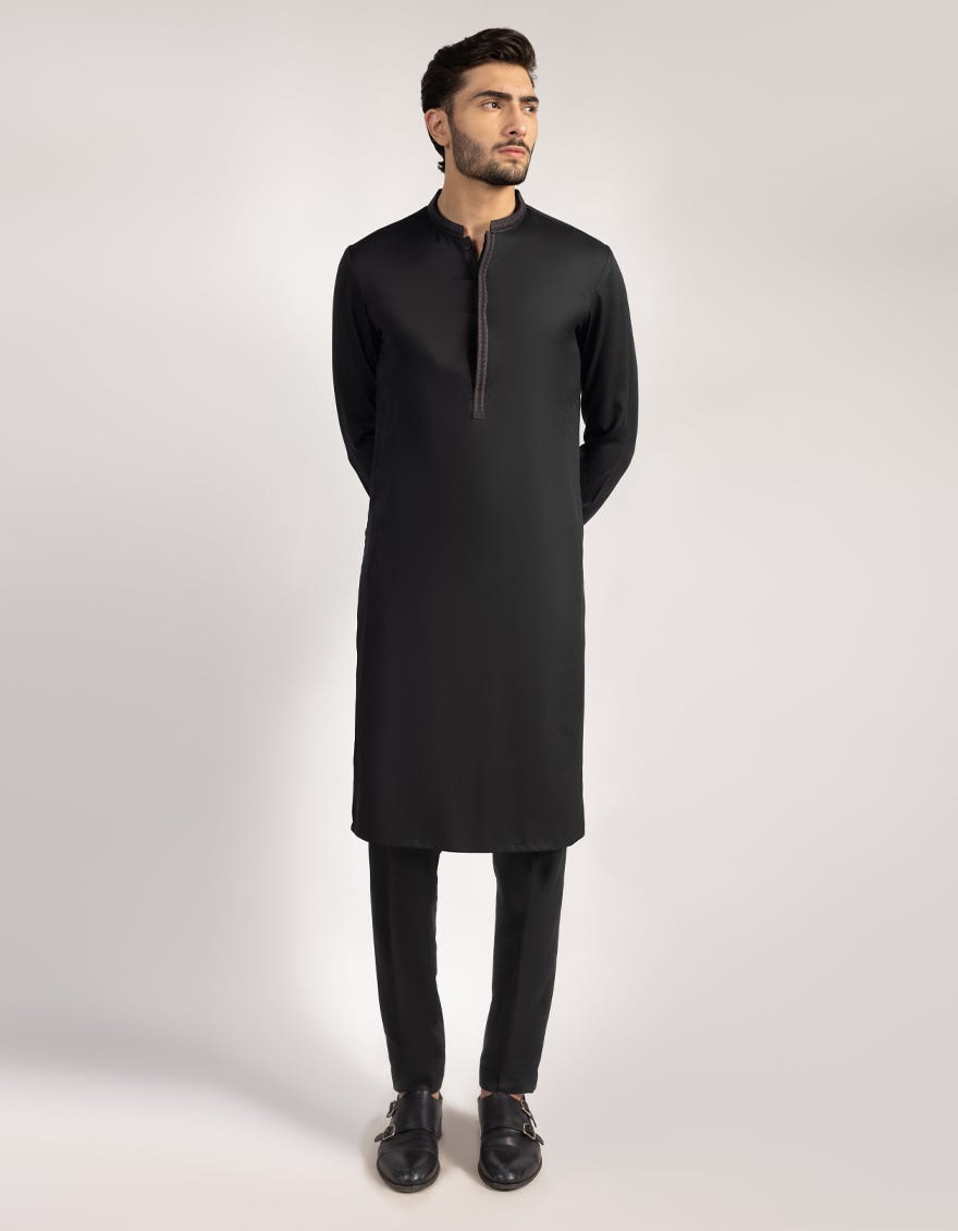 BLACK SEMI-FORMAL KURTA TROUSERS